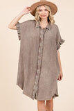 Mittoshop Mineral Wash Cotton Gauze Mini Shirt Dress - Trendsi