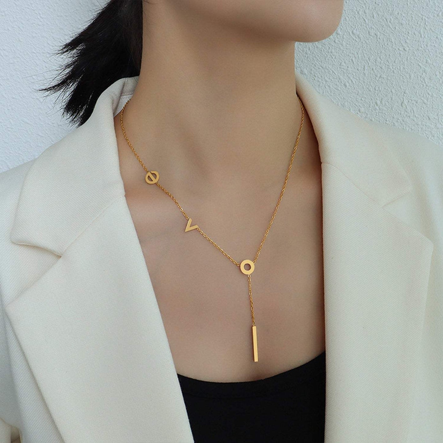 Titanium Steel Letter Necklace - Trendsi - Flyclothing LLC