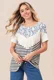 BiBi Printed Color Block Short Sleeve T-Shirt - Trendsi - Flyclothing LLC