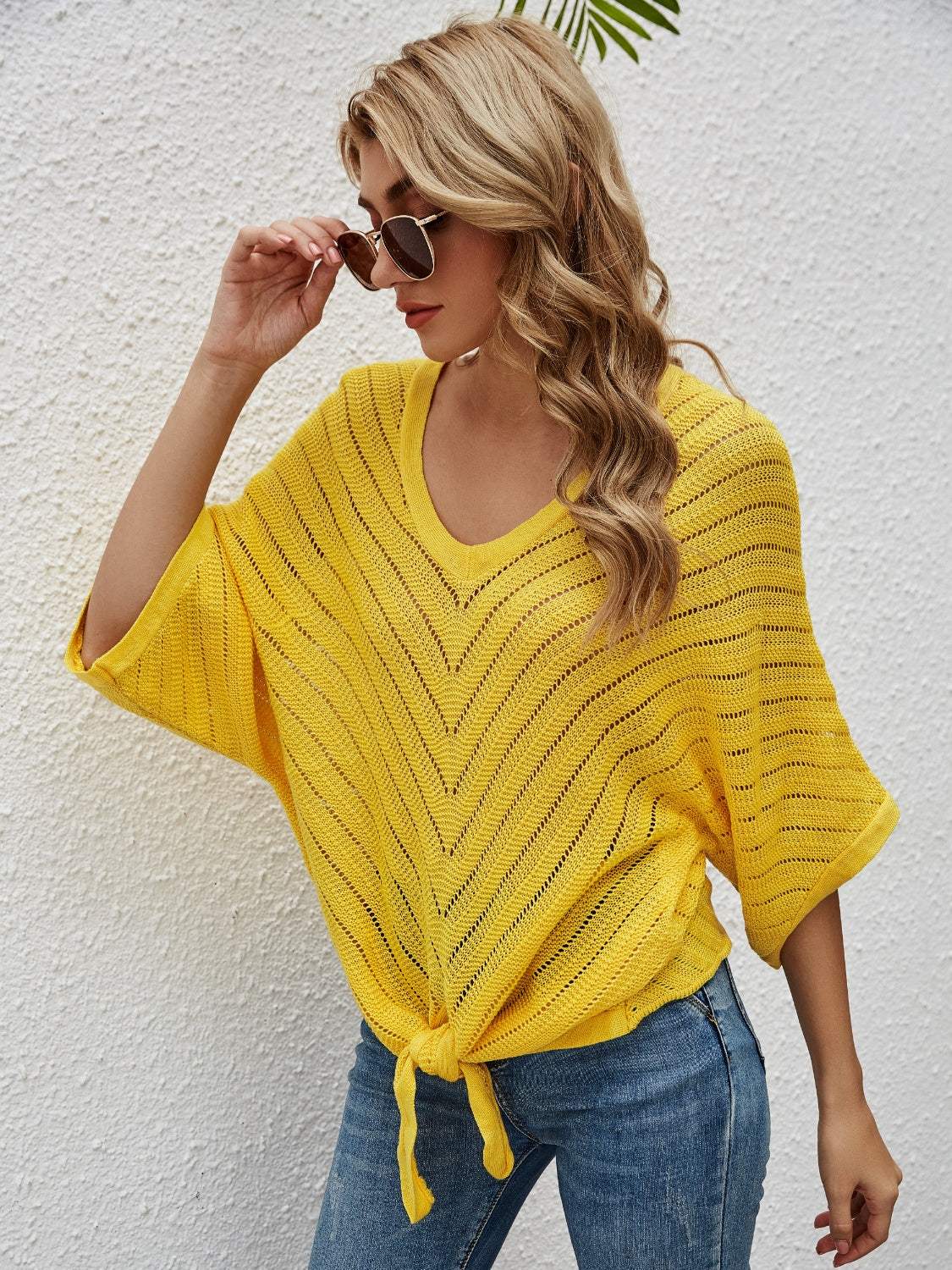 Openwork Batwing Sleeve Cover-Up - Trendsi - Flyclothing LLC