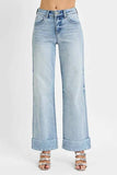 RISEN Full Size Tummy Control High Rise Ankle Wide Cuffed Jeans Plus Size - Trendsi - Flyclothing LLC
