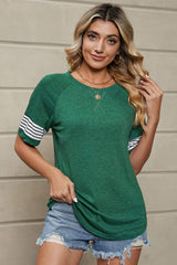 Striped Round Neck Short Sleeve T-Shirt - Trendsi - Flyclothing LLC