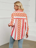 Geometric Collared Neck Long Sleeve Shirt - Trendsi - Flyclothing LLC