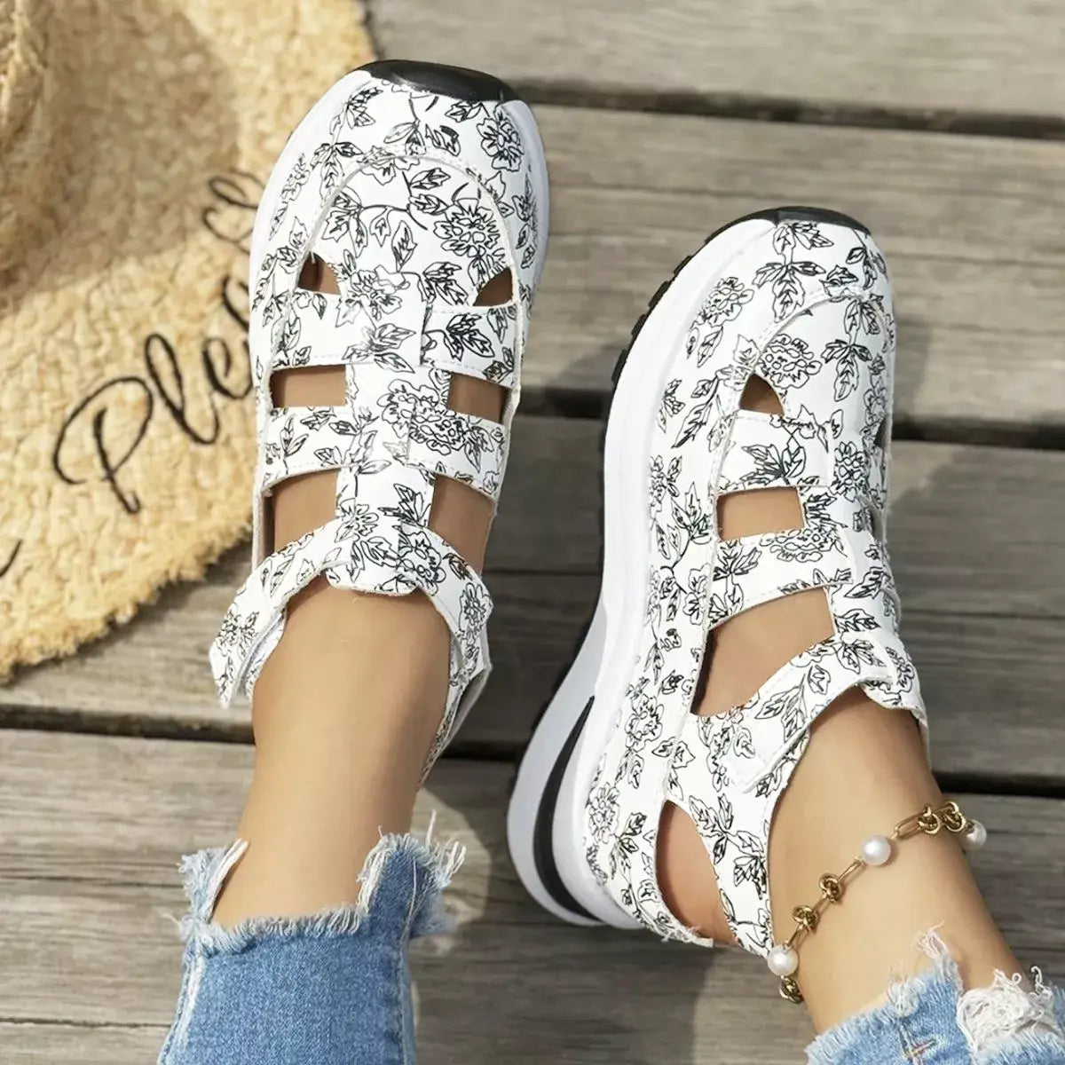Cutout Velcro Sandals - Trendsi - Flyclothing LLC