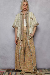 POL Printed Button Down Patchwork Short Sleeve Shirt - Trendsi - Flyclothing LLC