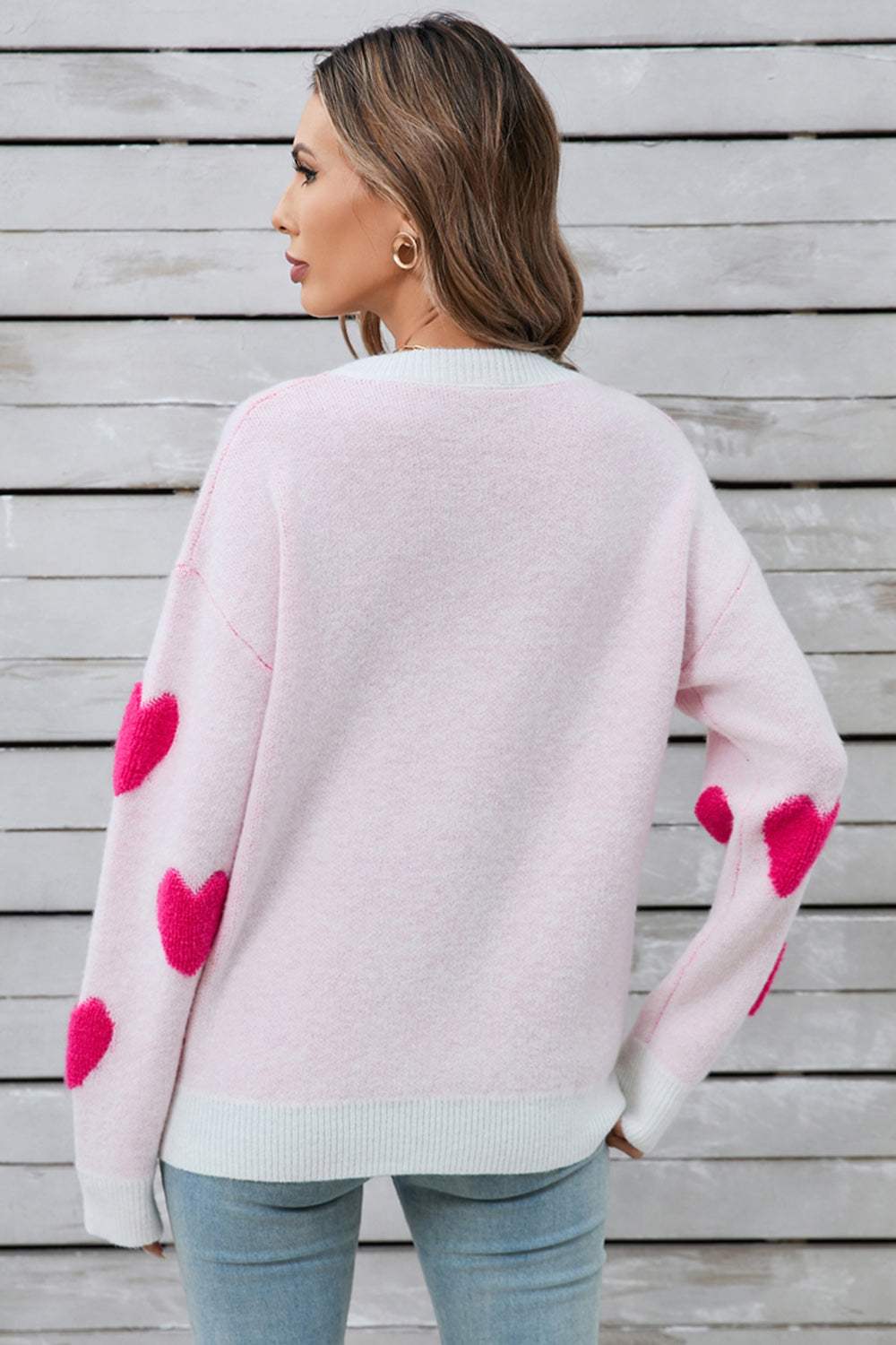 Angel Wings Heart Round Neck Long Sleeve Sweater - Trendsi - Flyclothing LLC
