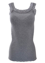 BASIC COTTON Free Spirit Premium Quality 100% Cotton Women's Lace Trim Tank Top Made in Italy (602)