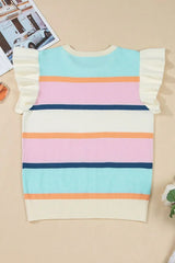 Color Block Round Neck Cap Sleeve Knit Top - Trendsi - Flyclothing LLC