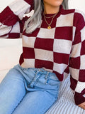 Checkered Mock Neck Long Sleeve Sweater - Trendsi - Flyclothing LLC