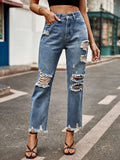 Distressed Raw Hem Jeans with Pockets - Trendsi