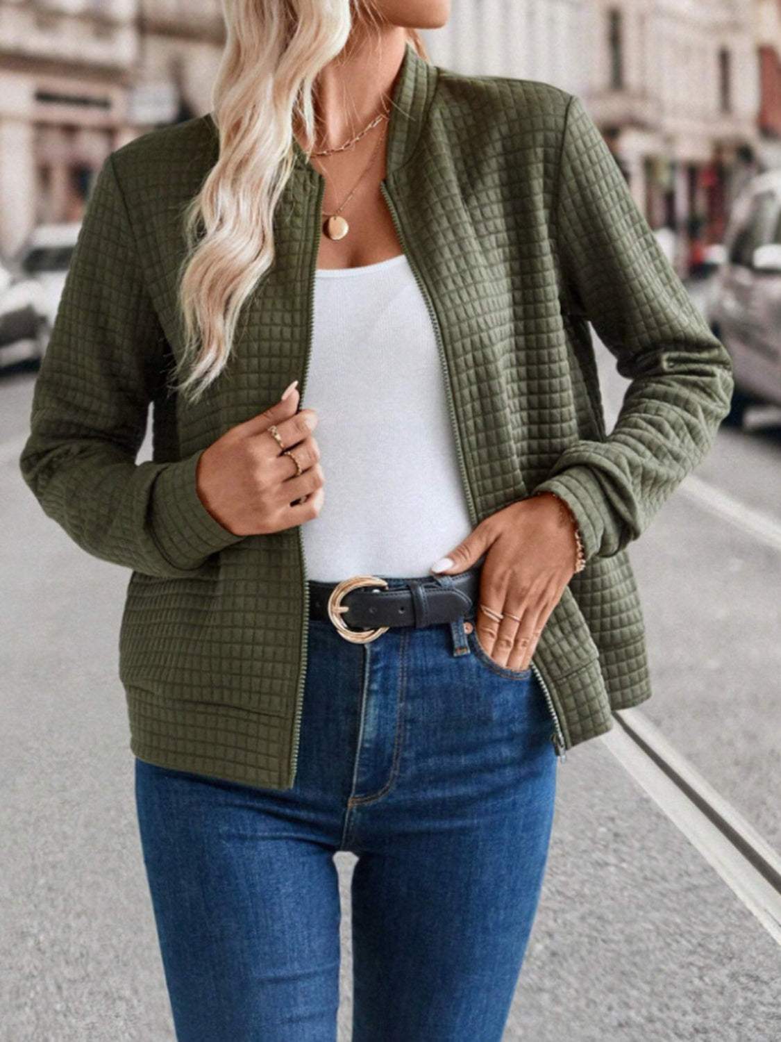 Zip Up Long Sleeve Jacket - Trendsi - Flyclothing LLC