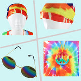 70s Outfits Boys 4Pcs Hippie Costume Accessories Kids Colorful Dye tshirt for Theme Party 60s 70s for 4-12 years - SHOMICOBOUTIQUE - Flyclothing LLC