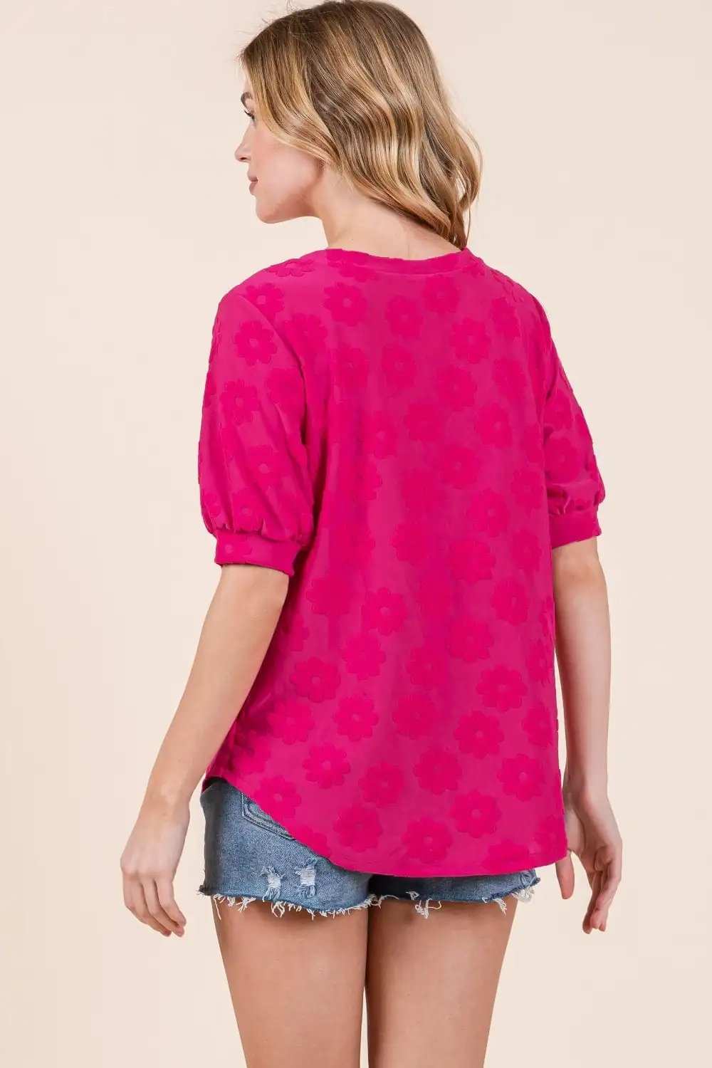 BOMBOM Textured Floral Pattern Top - Trendsi - Flyclothing LLC