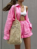 Button Up Long Sleeve Shirt and Shorts Set - Trendsi - Flyclothing LLC