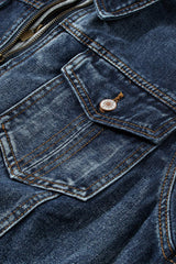 Fake Two-Piece Hooded Zip-Up Denim Jacket - Trendsi - Flyclothing LLC