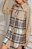 Pocketed Plaid Long Sleeve Mini Shirt Dress - Trendsi