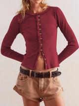 Ribbed Round Neck Long Sleeve Top - Trendsi - Flyclothing LLC