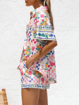 Printed Button Down Short Sleeve Top and Shorts Set - Trendsi - Flyclothing LLC