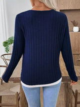 Ribbed Knit Long Sleeve Fake Two-Piece T-Shirt - Trendsi - Flyclothing LLC