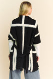 Davi & Dani Fuzzy Trim Open Front Loose Fit Cardigan - Trendsi