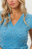 BiBi Chevron Pointelle Pearl Knit Top - Trendsi - Flyclothing LLC