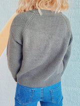 Cable-Knit V-Neck Button Down Long Sleeve Cardigan - Trendsi - Flyclothing LLC