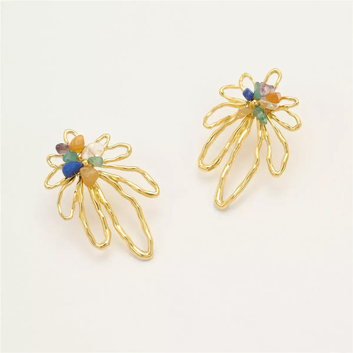 18K Gold-Plated Natural Stone Flower Earrings - Trendsi - Flyclothing LLC
