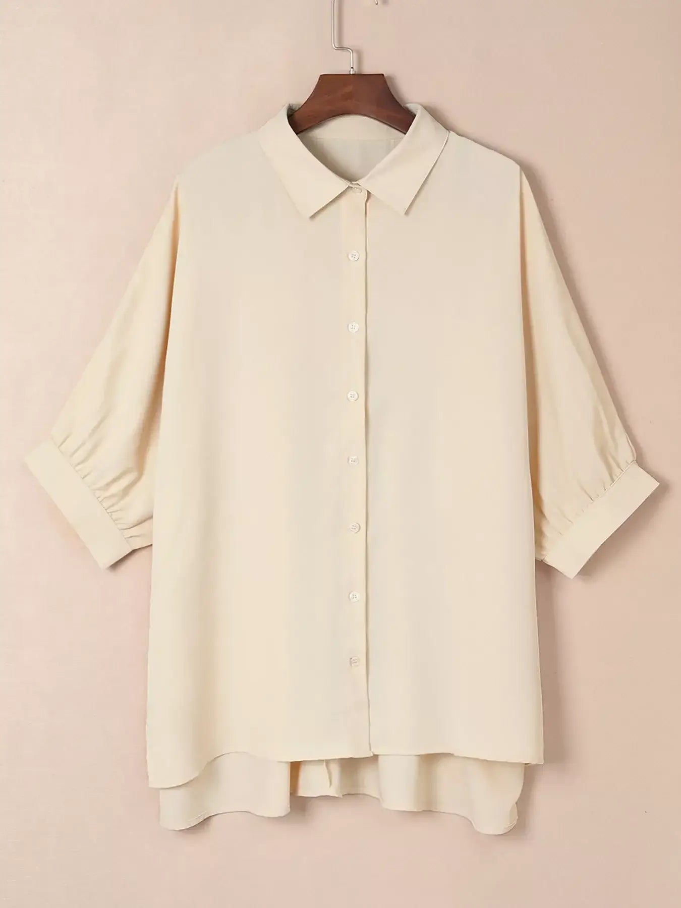 3/4 Sleeve Button Up Shirt - Trendsi - Flyclothing LLC