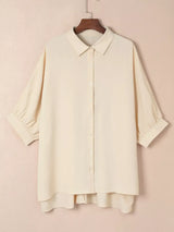 3/4 Sleeve Button Up Shirt - Trendsi - Flyclothing LLC