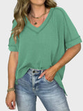 Lovelet Texture V-Neck Half Sleeve T-Shirt - Trendsi - Flyclothing LLC
