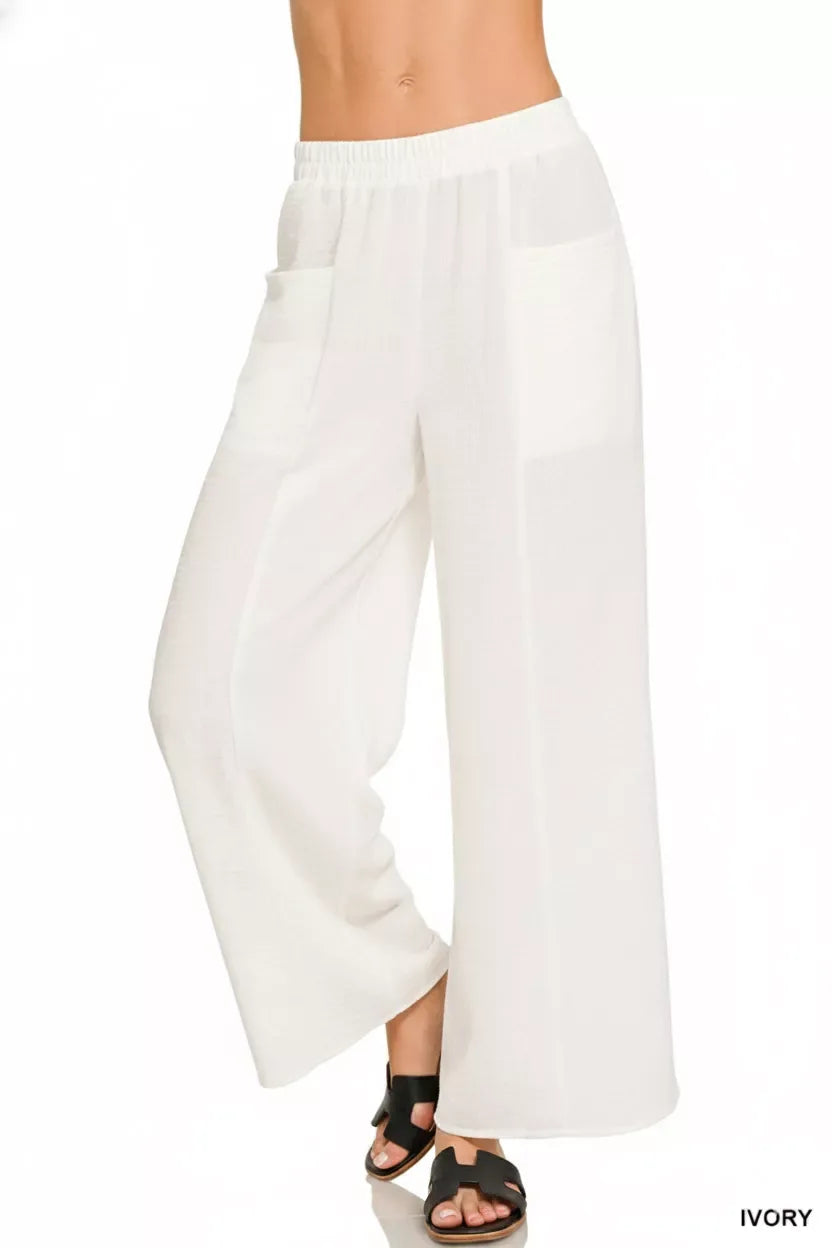 Zenana Woven Airflow Elastic Waistband Pants - Trendsi - Flyclothing LLC