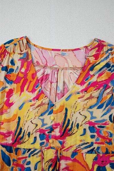 Printed Flare Sleeve Ruffled Hem Dress - Trendsi - Flyclothing LLC