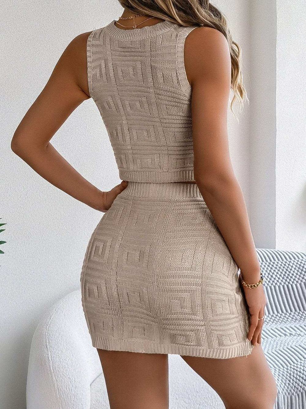 Twisted Round Neck Sleeveless Top and Skirt Sweater Set - Trendsi - Flyclothing LLC