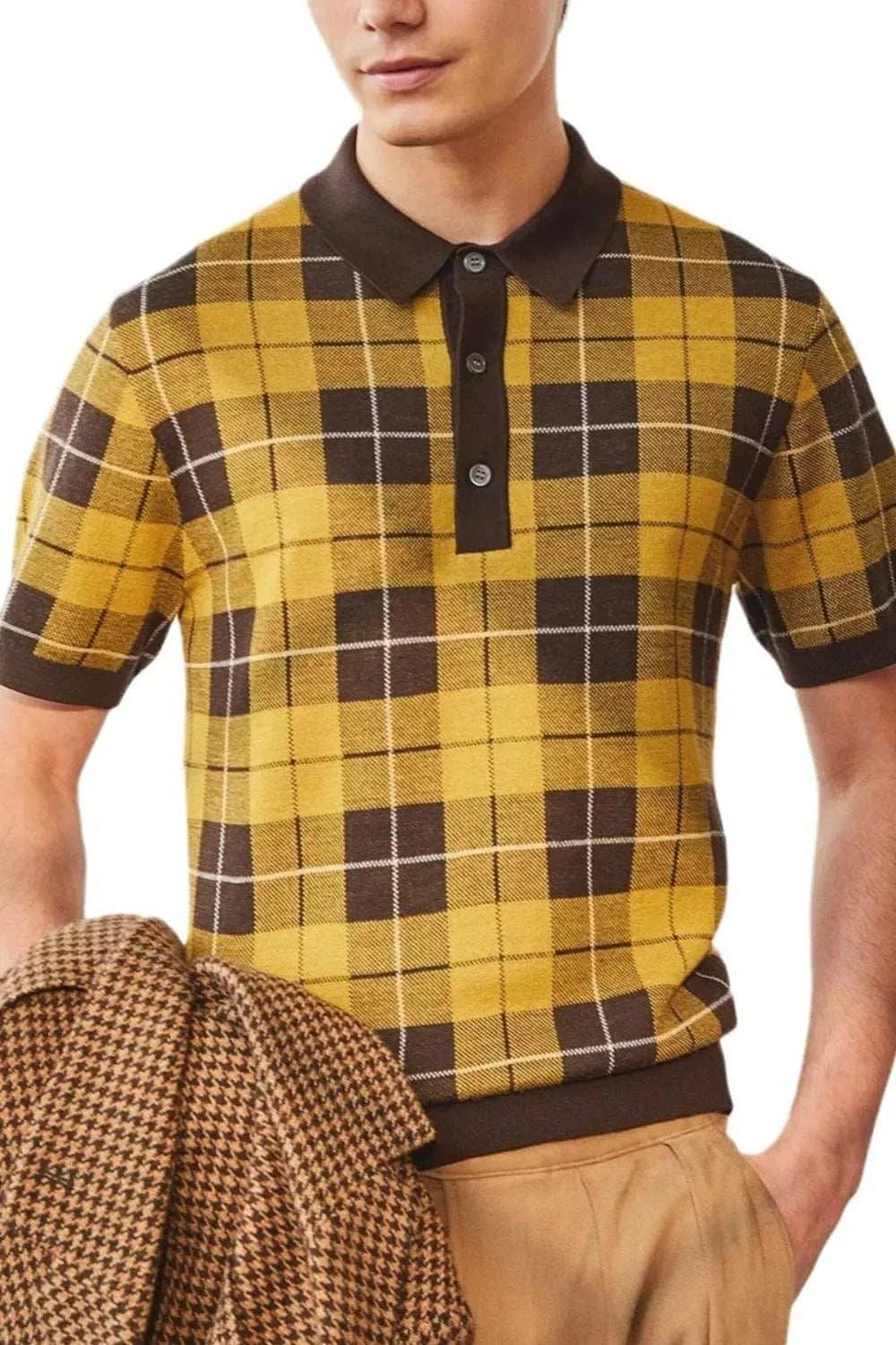 Men's Plus Size Plaid Short Sleeve Polo - Trendsi - Flyclothing LLC