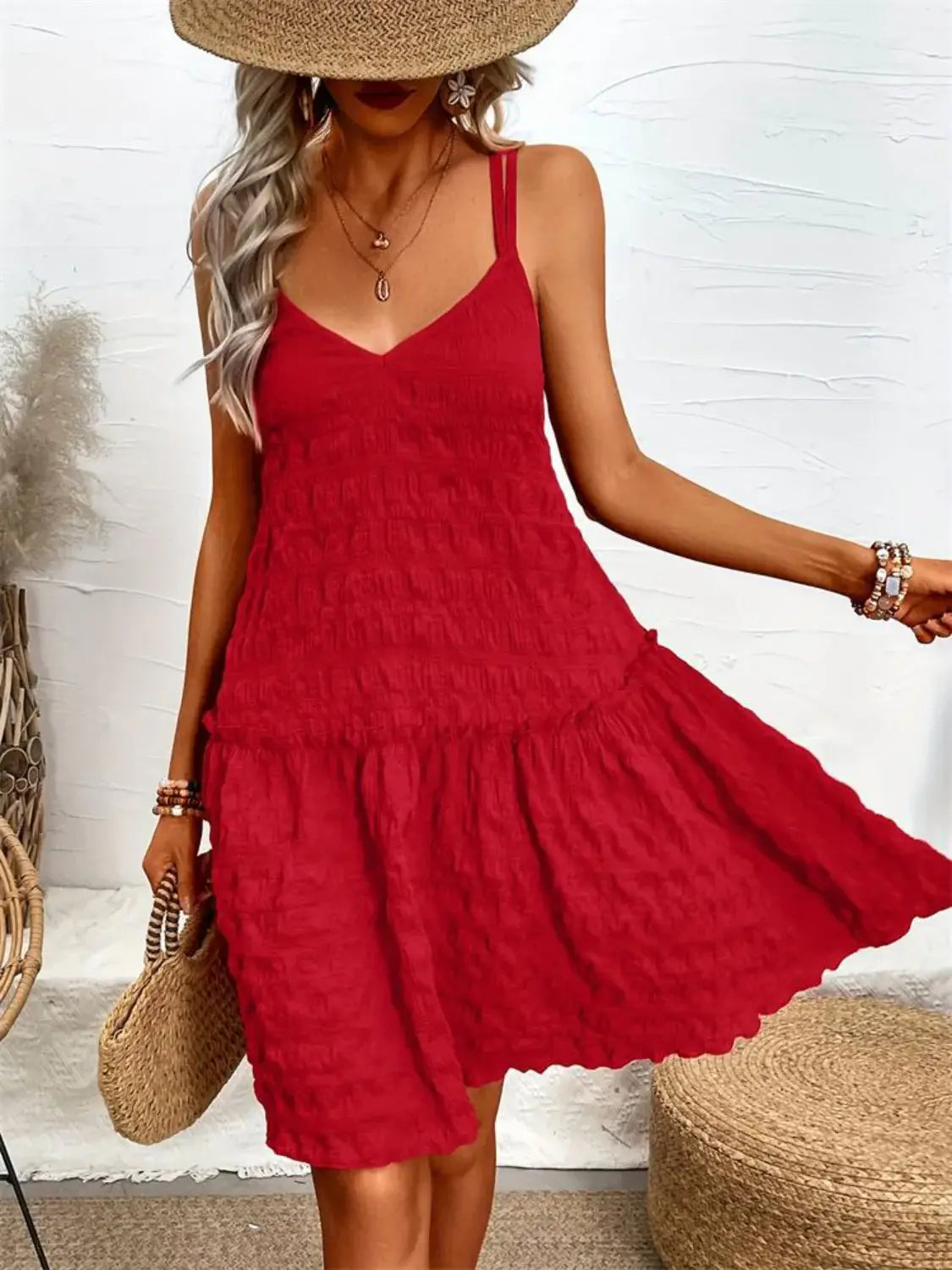 Crisscross Double Spaghetti Straps Tiered Cami Dress - Trendsi - Flyclothing LLC