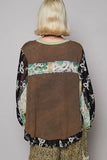 POL Button Detail Floral Patchwork Crochet Sleeve Blouse - Trendsi