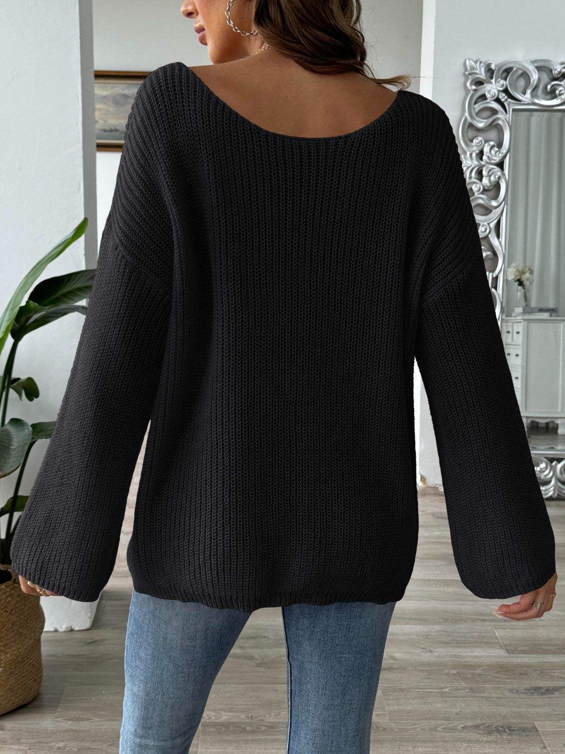 Round Neck Long Sleeve Sweater - Trendsi - Flyclothing LLC