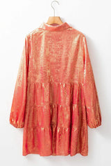 Metallic Sheen Long Sleeve Mini Dress - Trendsi - Flyclothing LLC