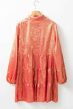 Metallic Sheen Long Sleeve Mini Dress - Trendsi - Flyclothing LLC