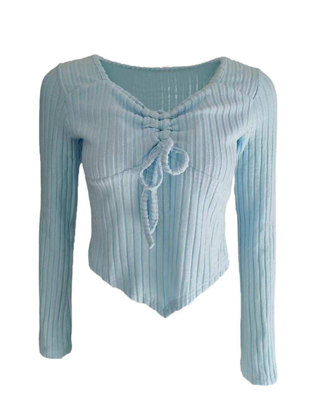Drawstring Ruched Long Sleeve Ribbed Top - Trendsi - Flyclothing LLC