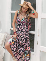 Printed Plunge Sleeveless Midi Dress - Trendsi - Flyclothing LLC