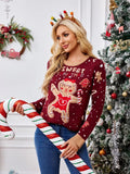 Gingerbread Round Neck Long Sleeve Sweater - Trendsi