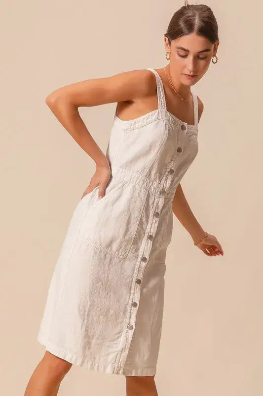 SO ME Button Down Pocket Front Pinafore Dress - Trendsi - Flyclothing LLC