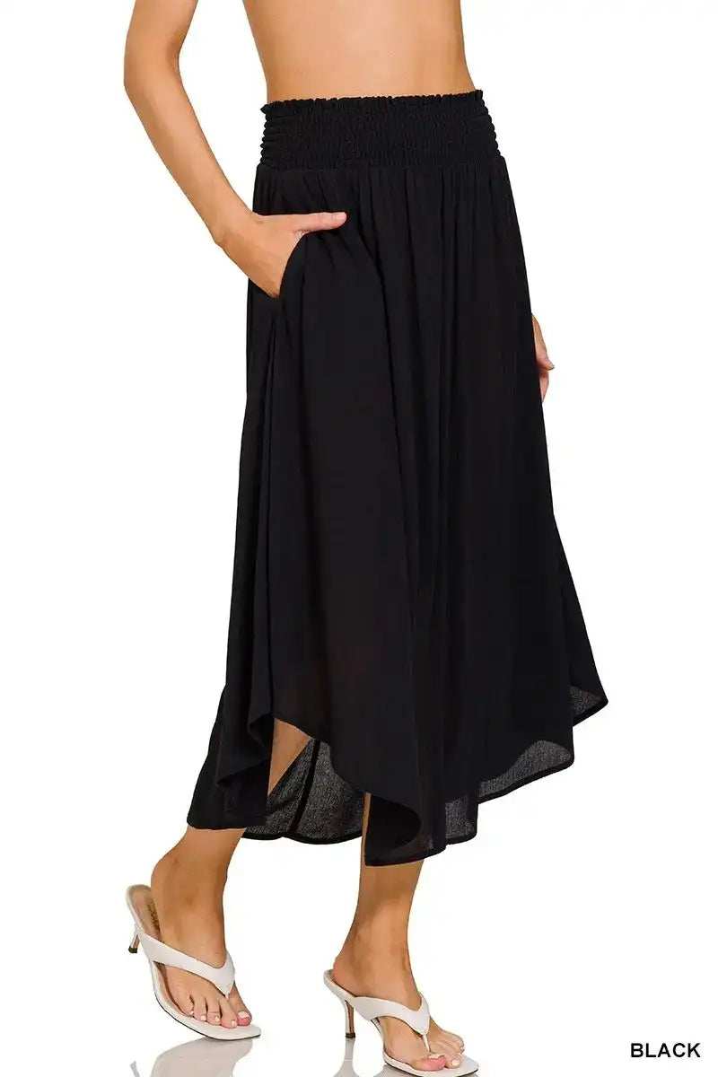Zenana Woven Crinkle Smocked Waist Maxi Skirt W Pockets - Trendsi - Flyclothing LLC