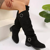 Buckle Accent Slouch Boots - Trendsi - Flyclothing LLC