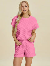 Double Take Full Size Texture T-Shirt and Shorts Set - Trendsi - Flyclothing LLC
