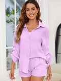 Button Up Long Sleeve Top and Shorts Set - Trendsi - Flyclothing LLC