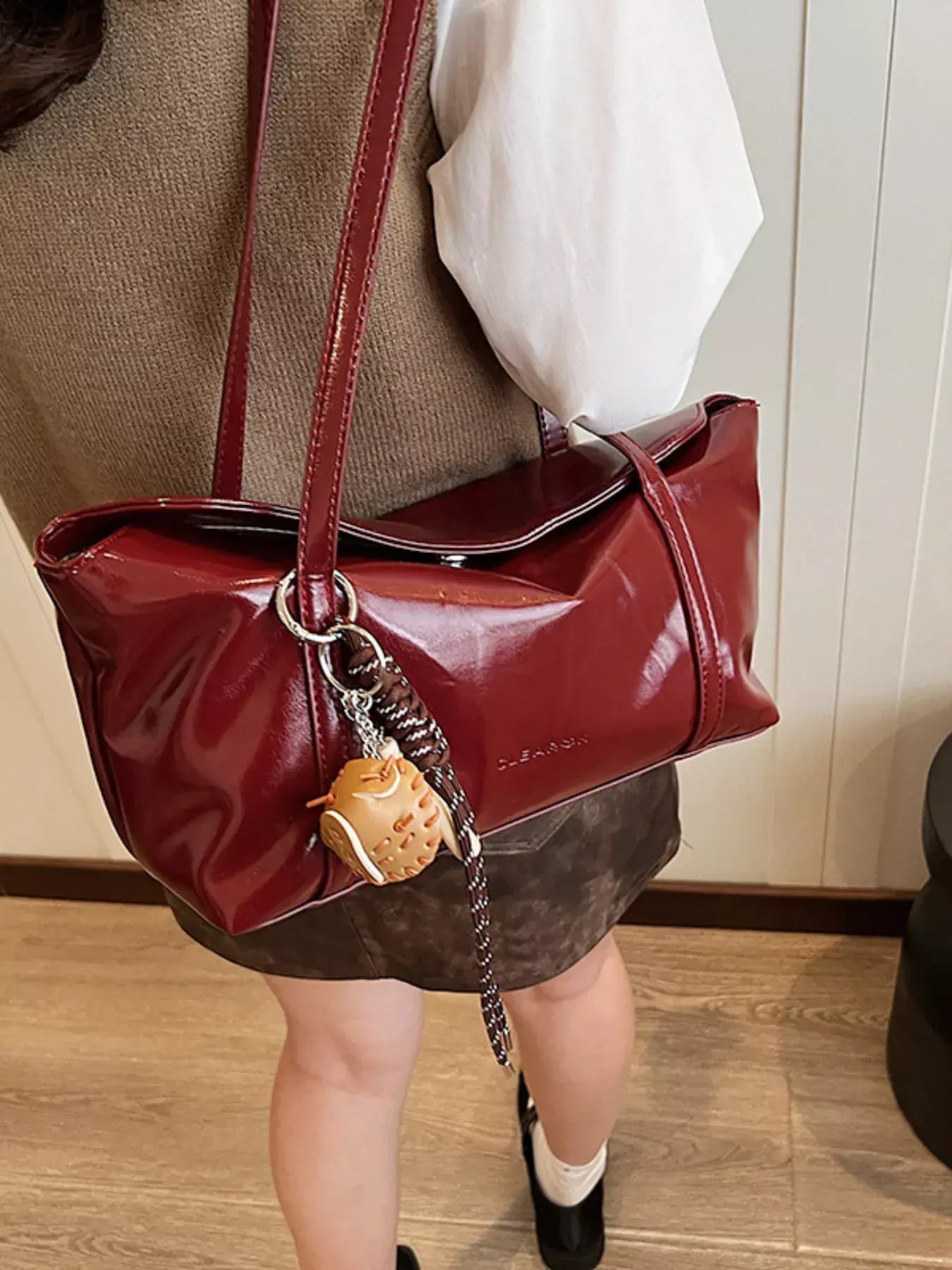 Solid Color Leather Shoulder Bag - Trendsi - Flyclothing LLC