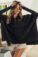 BiBi Vintage Washed Quilted Half Zip Top - Trendsi - Flyclothing LLC