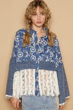 POL Lace Hem Embroidered Long Sleeve Shirt - Trendsi